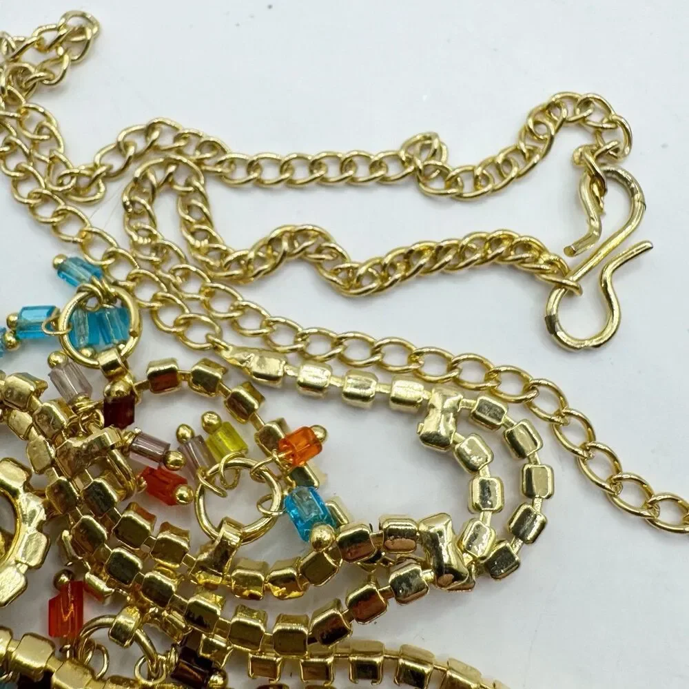 Colorful Bead And Rhinestone Gold Plated Bollywood Indian Necklace And Earrings